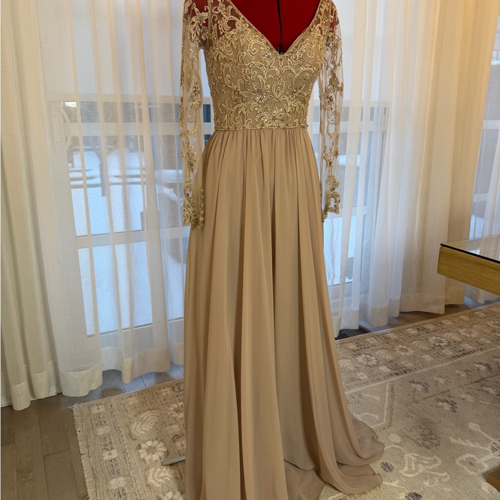 Mori Lee Latte Lace Long Sleeve Gown